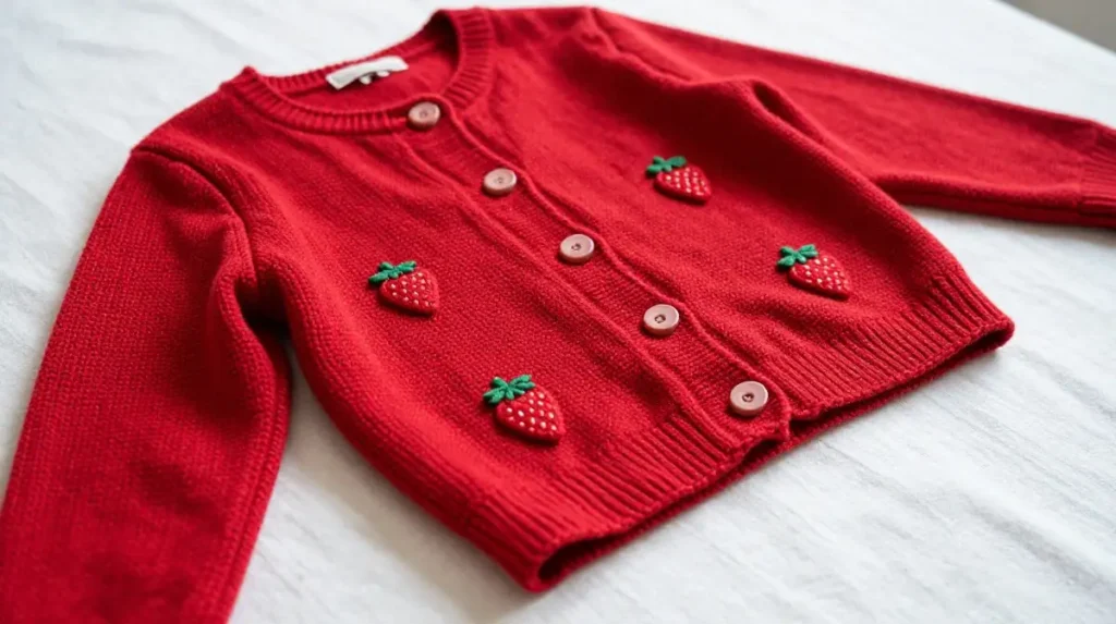 Classic Red Strawberry Motif Cardigan