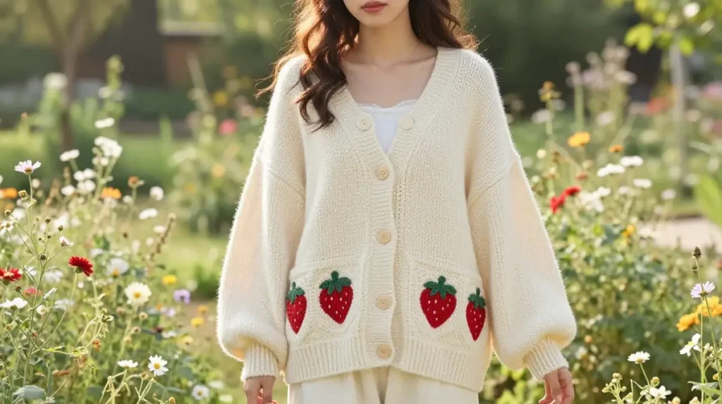 Cottagecore Oversized Strawberry Cardigan