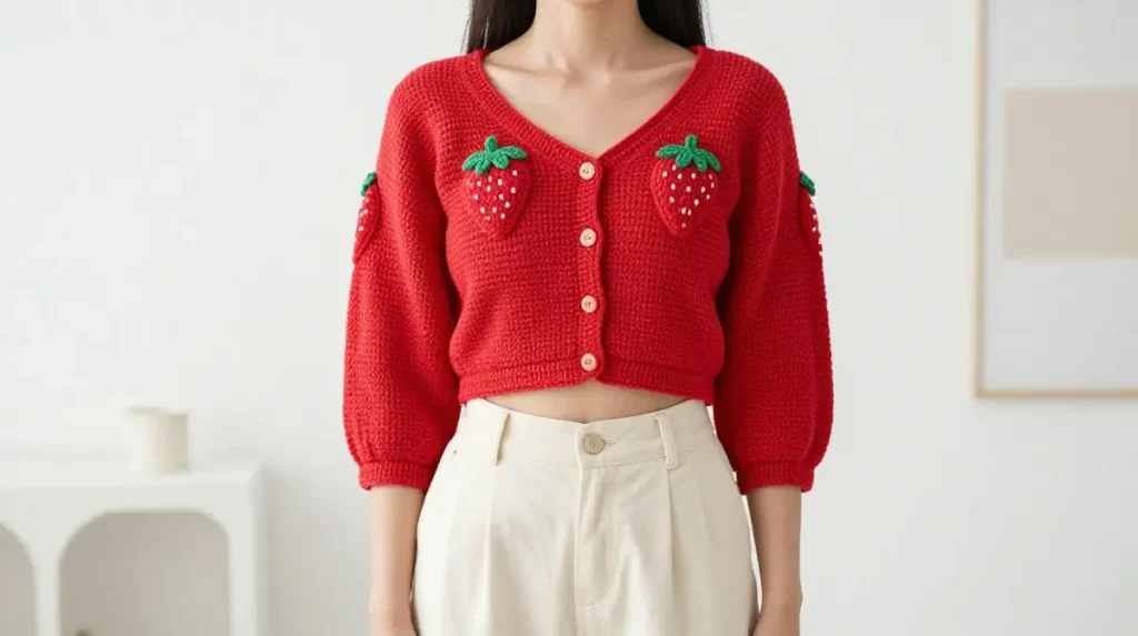 Crochet Strawberry Crop Cardigan