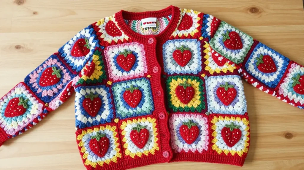 Granny Square Strawberry Cardigan