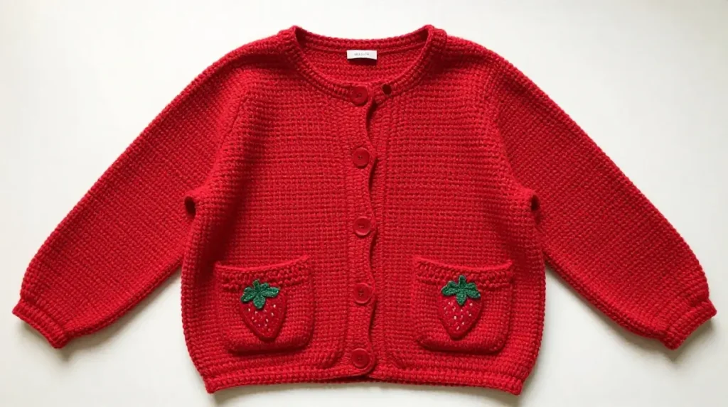 Strawberry Cardigan With Ruffle Hem