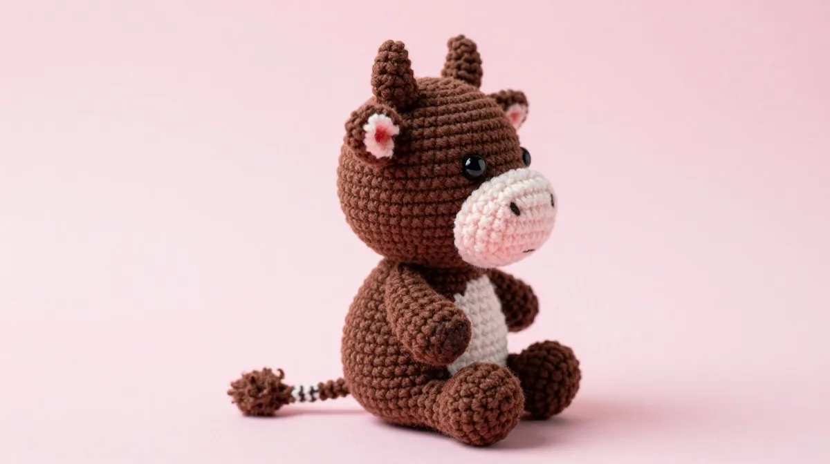 Chocolate Brown Cow Crochet With Embroidered Face