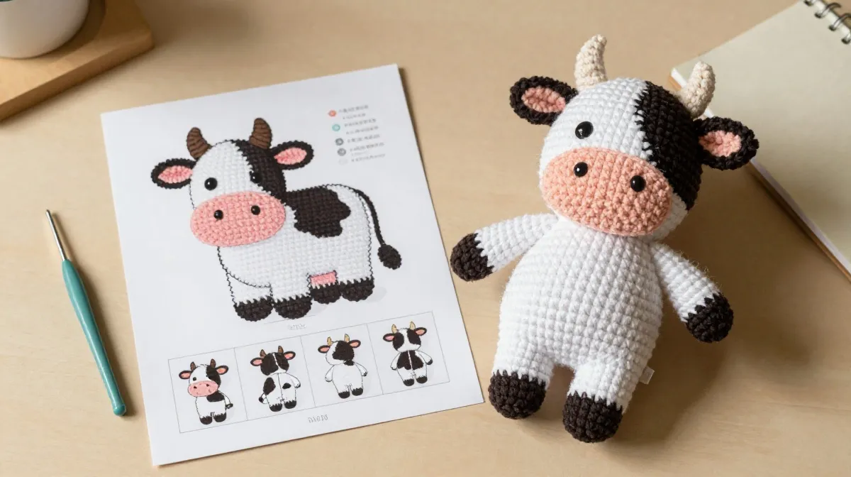 Mini Cow Crochet Pattern for Keychains and Bag Charms